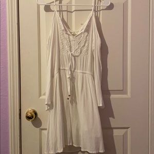 White long sleeve cold shoulder mini dress